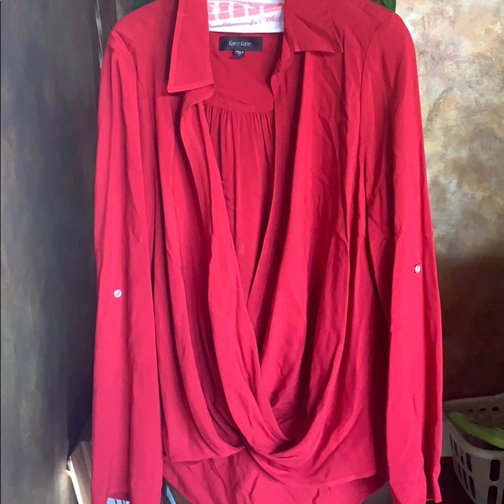 Karen Kane Red Scoop Neck Blouse